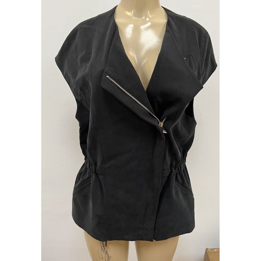 Vince Black Elastic Waist Zip Up Vest Size L Chic And Stylish